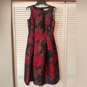 Tahari Arthur S Levine Midi Fit &‎ Flare Floral Sparkly Leaf Dress Sz 6 romantic